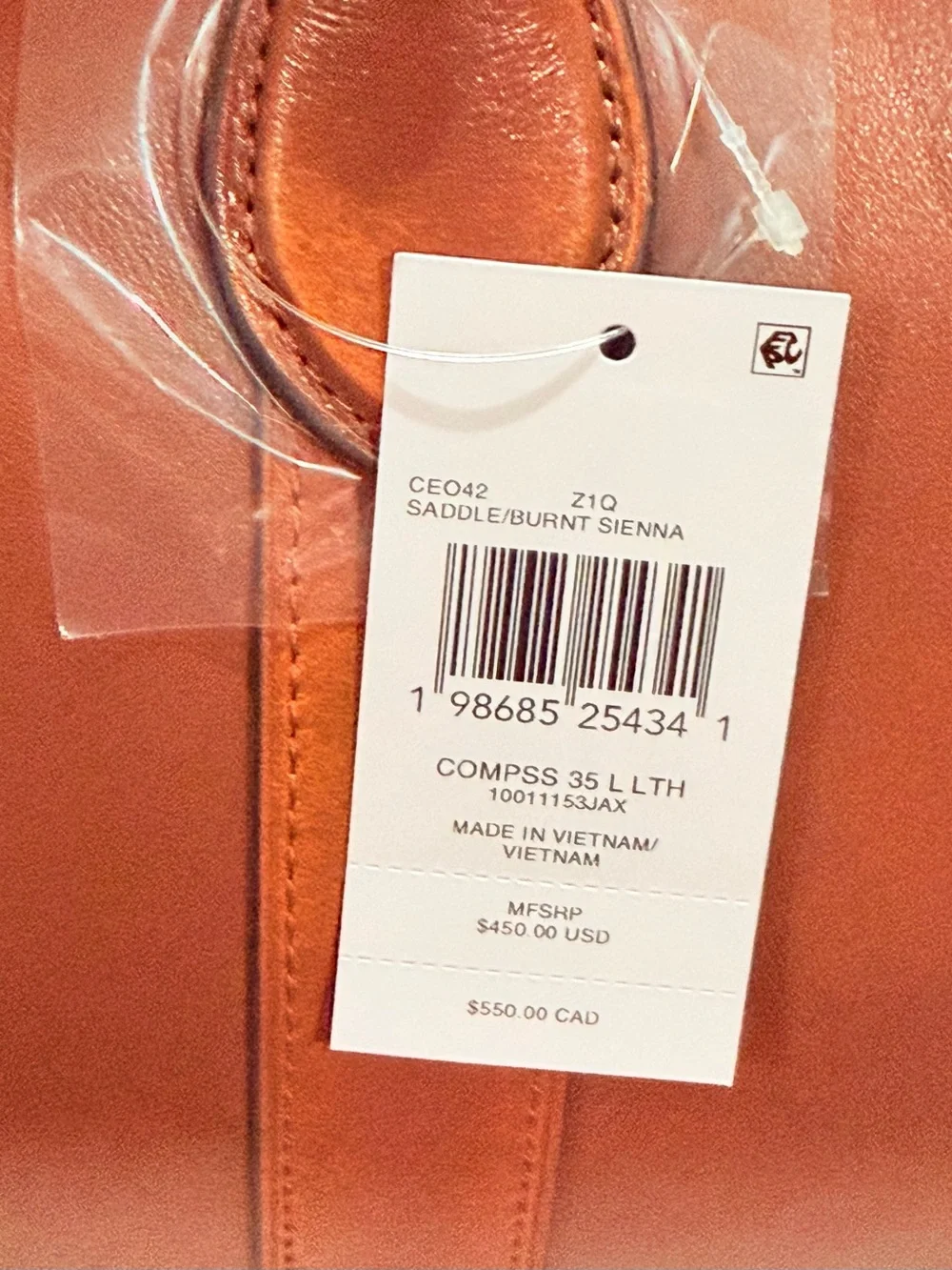 Coach Compass 35 in Brown Loved Leather Saddle/Burnt Sienna NWT